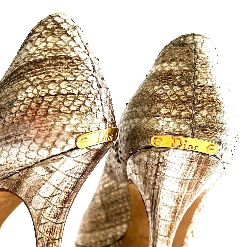 Christian Dior Platinum Snake Skin Peep-toe Heels 36 - Picture 5 of 16